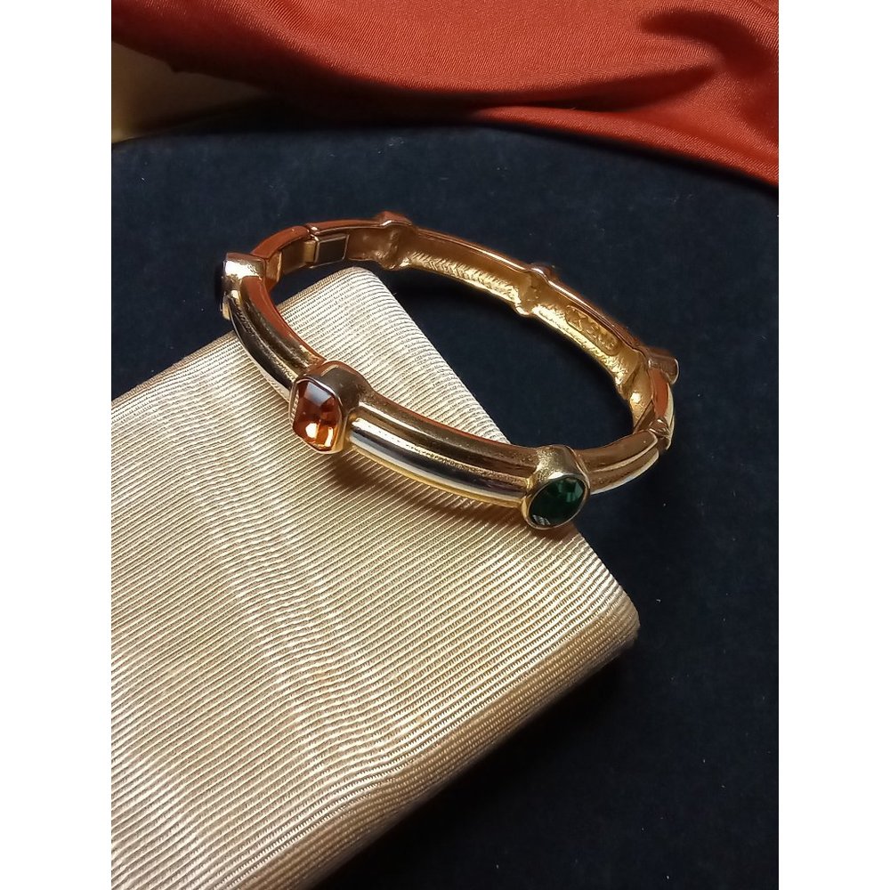Bicolor Cuff Jeweltone Gems Vintage SMB signed Bracelet